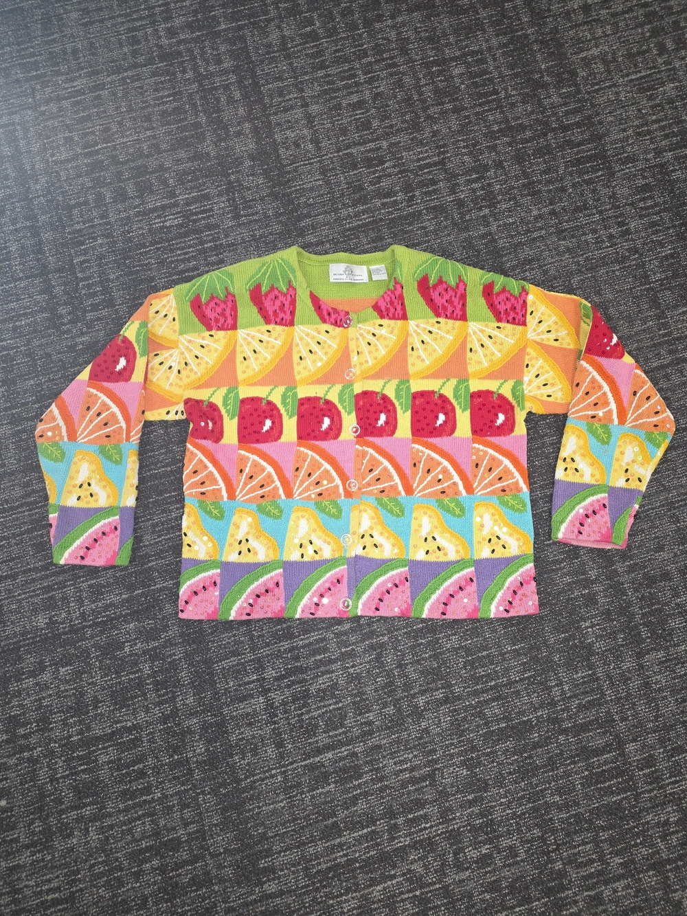 Design Options By Philip & Jane Gordon Vibrant Multicolor Fruit Knit Sweater